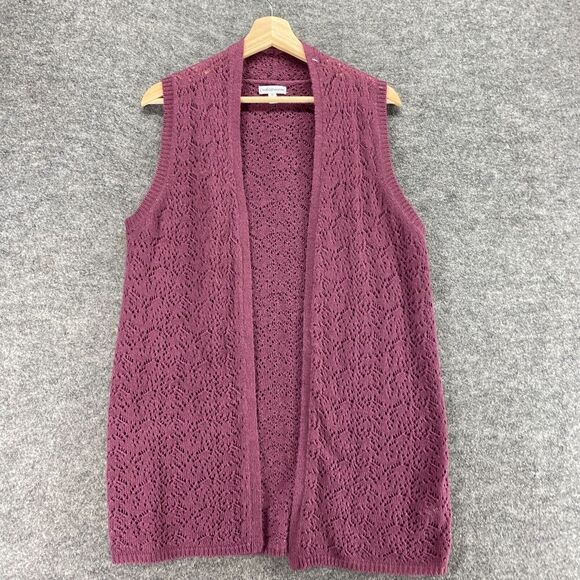 Croft & Barrow Cardigan Women M Medium Purple Geometric Knit Open Front Casual - Picture 3 of 9